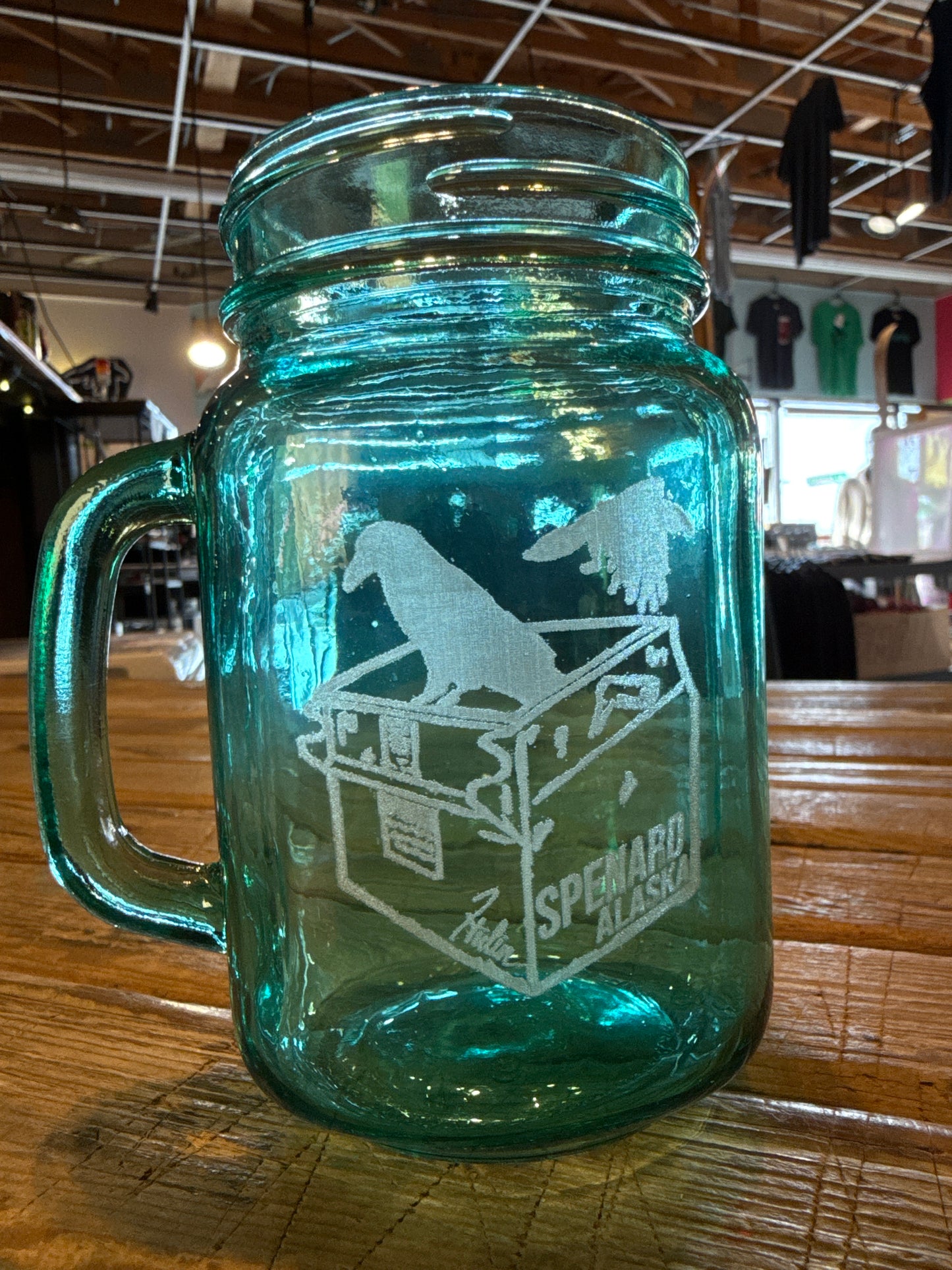 Glass etched Spenard mug