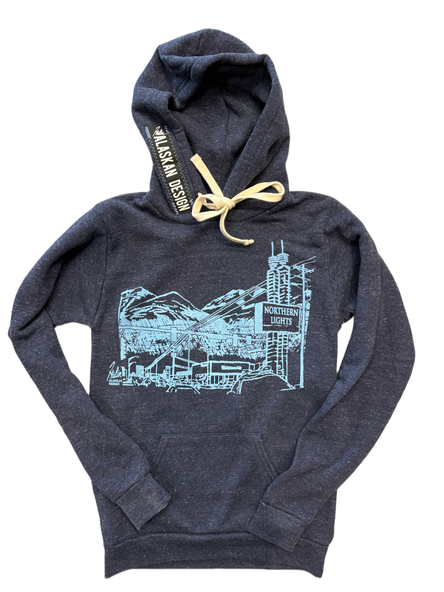 Northern Lights dark navy and blue pullover hoodie