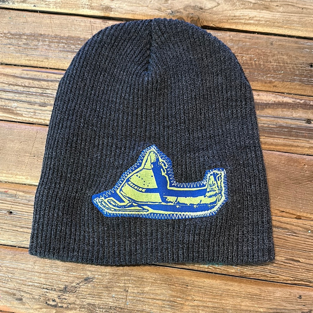 Sewn patch grey beanie