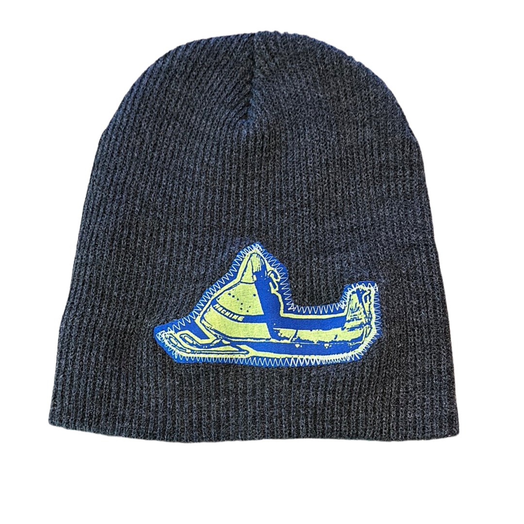Sewn patch grey beanie