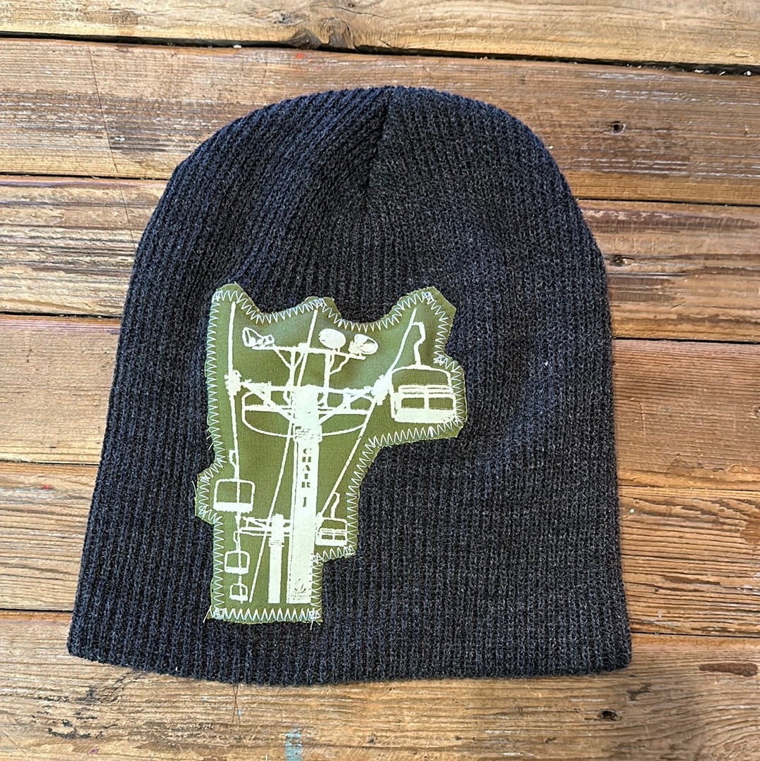 Sewn patch grey beanie