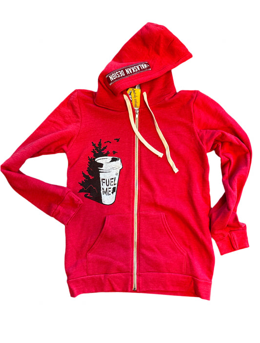 “Fuel me” zip hoodie (caffeine buzz red)