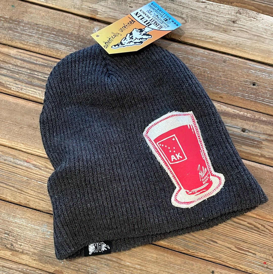 Sewn patch grey beanie